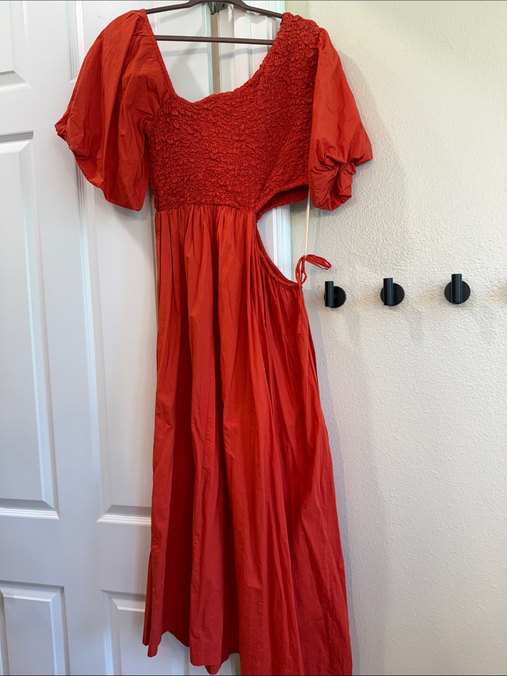 Free People Red Puff-Sleeve Cutout Maxi Dress